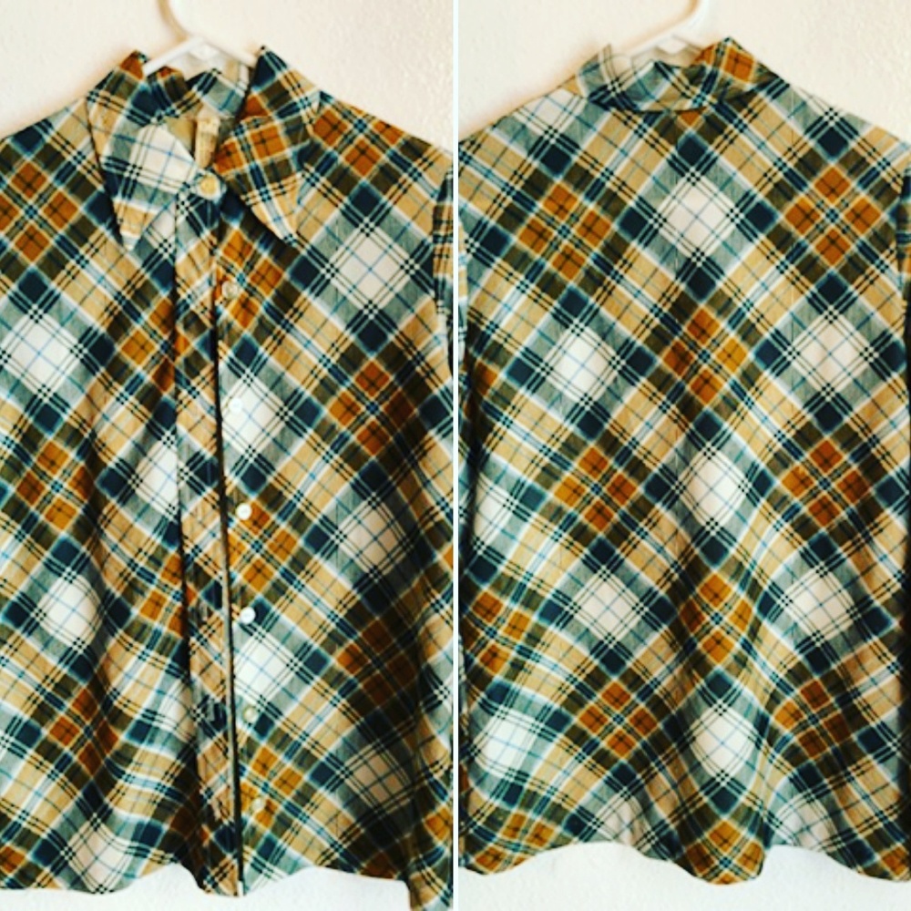 Vintage Polyester Plaid Button Down Top - image 1